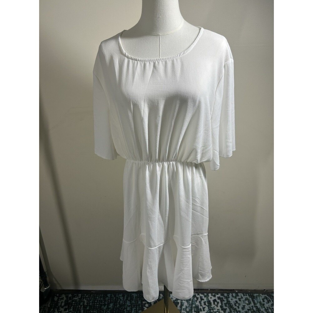 Boohoo Tiered Smock Dress Size 18 White Stretch Elastic Waist BRAND NEW 222